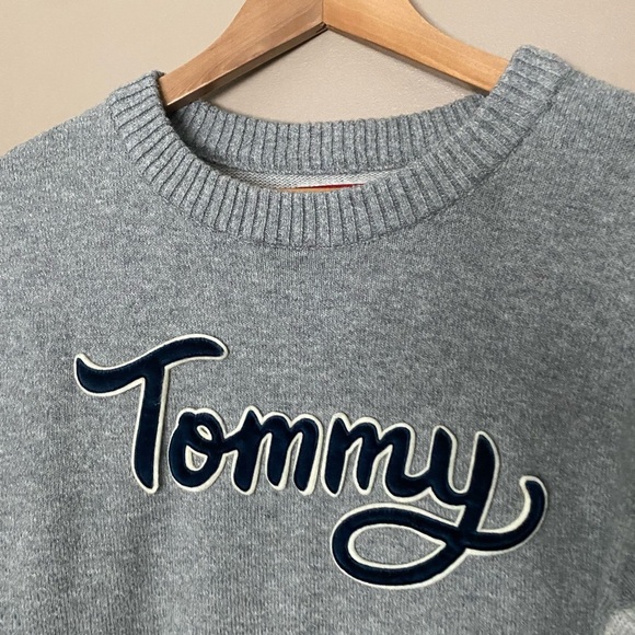 TOMMY HILFIGER pullover crew sweater Velvet logo Y2K streetwear sz L wool cotton - Picture 2 of 13